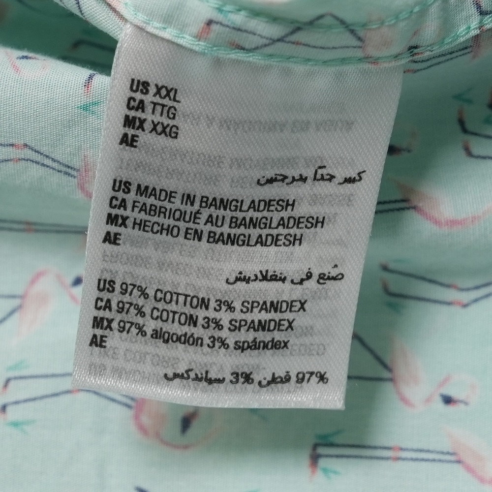 Club Room Button Up Shirt Mens XXL Green Flamingo Tropical Print Short Sleeve - Picture 10 of 16